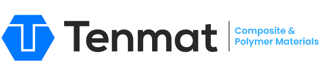 Tenmat logo with a blue hexagon and text: Tenmat Composite & Polymer Materials.