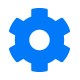 Blue gear icon on a transparent background, representing settings or configuration options.