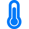 Blue icon of a thermometer, indicating temperature or temperature measurement.