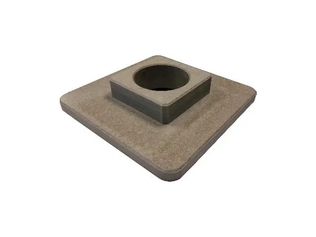 Square concrete slab with a raised circular opening in the center, viewed on a white background.