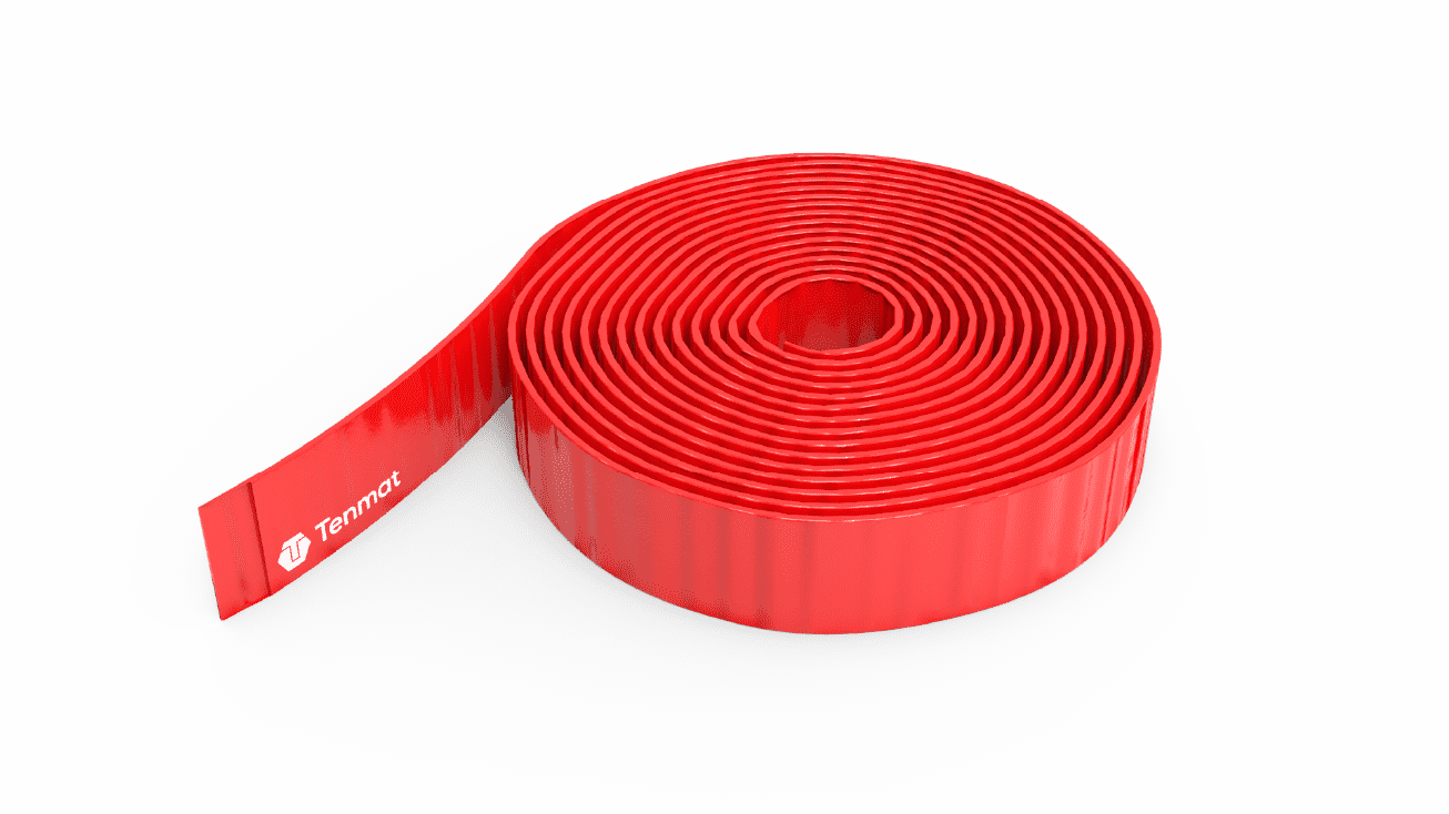 A coiled red strip with a Tenmat logo on the end, displayed on a white background.