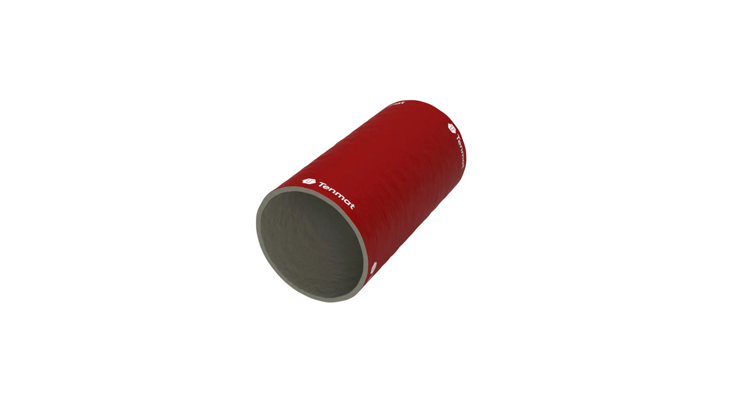 Red cylindrical pipe section with the Tenaris logo on a white background.
