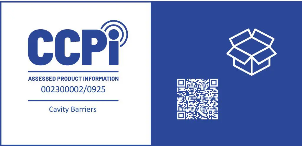 CCPi logo, product info code, QR code, and a white open box icon on a blue background.