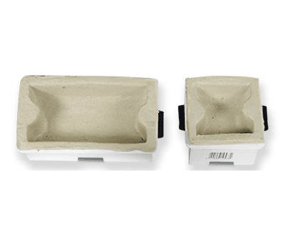 Two rectangular beige cardboard trays with white outer bases, shown side by side, one larger than the other.
