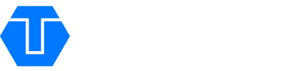 Blue hexagon with a white T next to the word Tenmat in white on a transparent background.