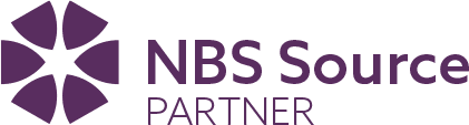 NBS Source Partner logo with a purple geometric star shape and text on a transparent background.