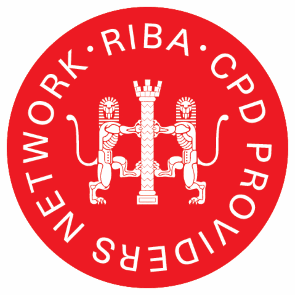 Red circular logo with two lions, a column, and the words RIBA CPD PROVIDERS NETWORK around the edge.