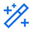 Blue pencil with three plus signs on a white background.