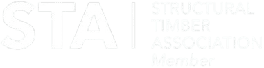 STA Structural Timber Association member logo, white text, transparent background.