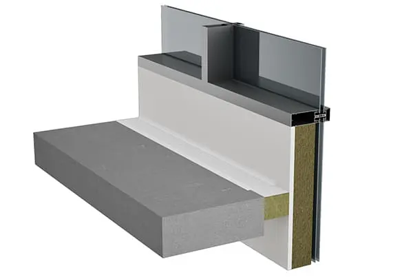 3D illustration showing a wall cut-away with insulation and external cladding layers.