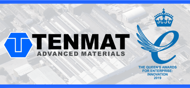 tenmat-queens-award-enterprise-for-innovation Tenmat Advanced Materials logo with The Queens Awards for Enterprise: Innovation 2019 emblem.