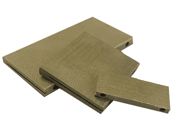 Three rectangular, textured beige composite sheets stacked and overlapping on a white background.