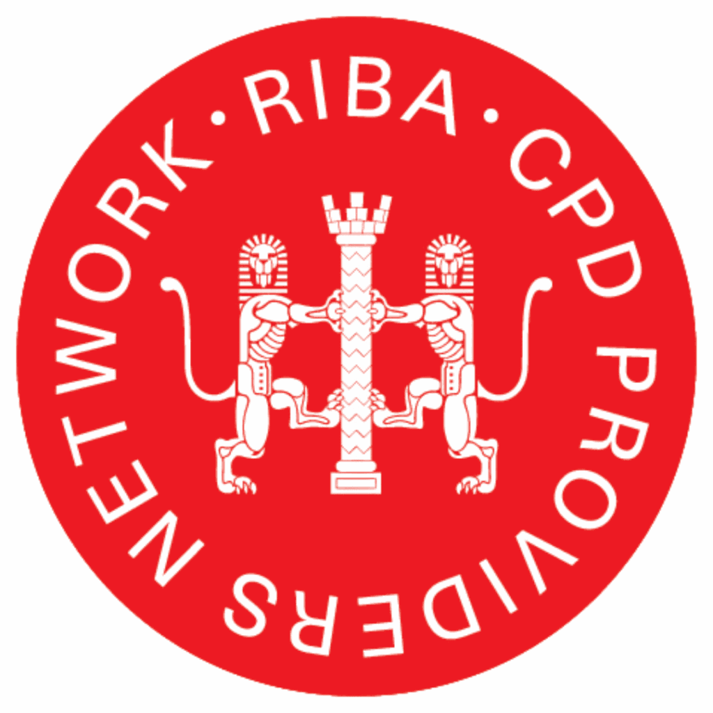Red circular logo with two lions, a column, and the words RIBA CPD PROVIDERS NETWORK around the edge.